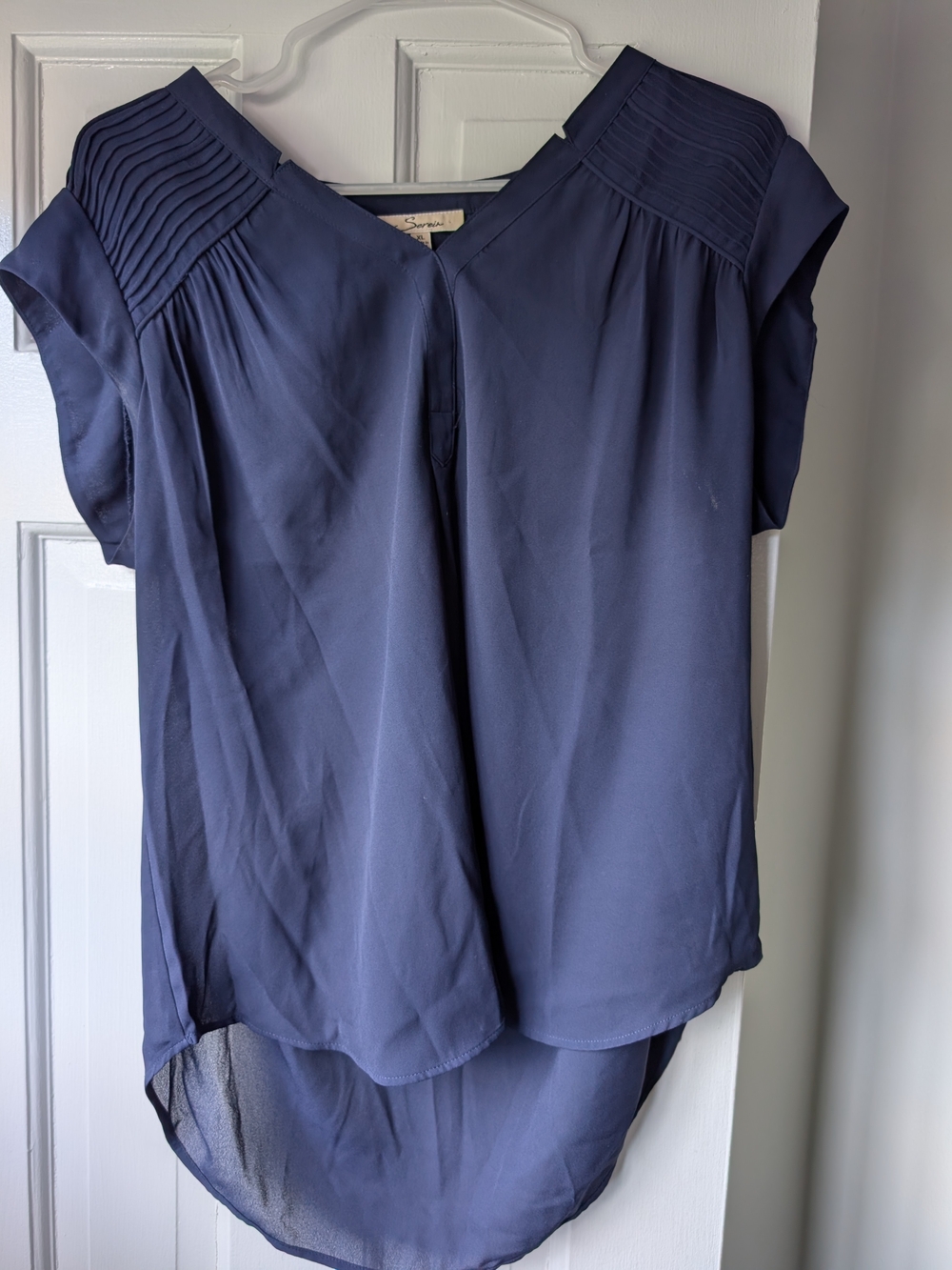 Women's Navy Pleated Yoke Blouse